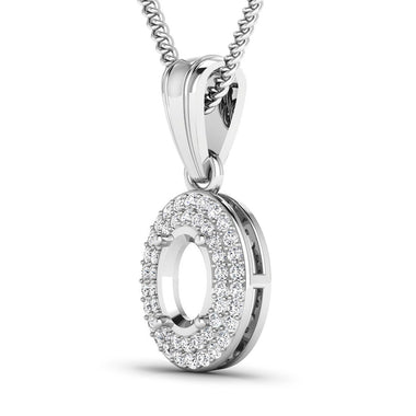 0.17 Carat Genuine White Diamond 14K White Gold Semi Mount Pendant - holds 7x5mm Oval Gemstone - 0