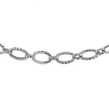 Textured Oval Link Bracelet in 14k White Gold - 0