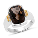 Two Tone Plated 5.51 Carat Genuine Smoky Quartz and White Topaz .925 Sterling Silver Ring-1