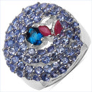 3.31 Carat Genuine London Blue Topaz , Ruby & Tanzanite .925 Sterling Silver Ring-1