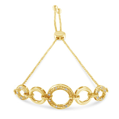 10K Yellow Gold over .925 Sterling Silver Diamond Accented Graduated Infinity Open Circle 6â€-9â€ Adjustable Bolo Bracelet - 0
