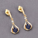 0.86 Carat Genuine Blue Sapphire and White Diamond 14K Yellow Gold Earrings-4