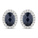 2.16 Carat Genuine Blue Sapphire and White Diamond 14K White Gold Earrings-1