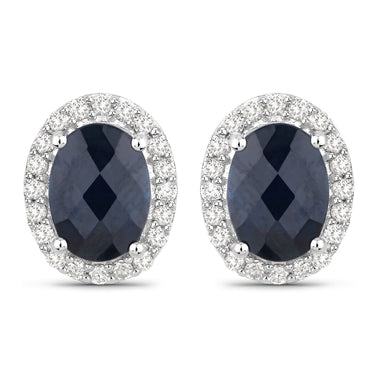 2.16 Carat Genuine Blue Sapphire and White Diamond 14K White Gold Earrings