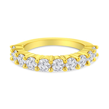 14K Yellow Gold Plated .925 Sterling Silver 2.0 Cttw Round Brilliant Cut Diamond 10 Stone Anniversary Band Ring (J-K Color, I1-I2 Clarity) - Size 7 - 0