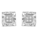 .925 Sterling Silver 1/6 Cttw Invisible Set Princess-Cut Diamond Quad Composite Stud Earrings (H-I Color, I1-I2 Clarity)-1