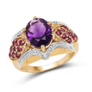 14K Yellow Gold Plated 3.01 Carat Genuine Amethyst & Rhodolite .925 Sterling Silver Ring-1