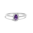 10K White Gold 5X3MM Oval Purple Amethyst and Diamond Accent Halo Ring (I-J Color, I1-I2 Clarity) - Ring Size 6.5-1