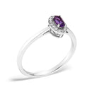 10K White Gold 5X3MM Oval Purple Amethyst and Diamond Accent Halo Ring (I-J Color, I1-I2 Clarity) - Ring Size 6.5-3