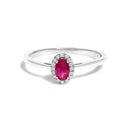 10K White Gold 5X3MM Oval Purple Amethyst and Diamond Accent Halo Ring (I-J Color, I1-I2 Clarity) - Ring Size 6.5-13