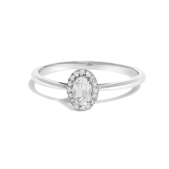 10K White Gold 5X3MM Oval Purple Amethyst and Diamond Accent Halo Ring (I-J Color, I1-I2 Clarity) - Ring Size 6.5