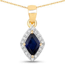 0.92 Carat Genuine Blue Sapphire and White Diamond 14K Yellow Gold Pendant-1