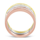 10K Yellow, White and Rose Gold over .925 Sterling Silver 5/8 Cttw Diamond Channel-Set Stackable Band Ring Set (H-I Color, I1-I2 Clarity) - Size 6 3/4-5