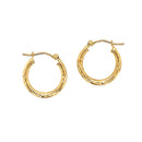 14k Yellow Gold Fancy Diamond Cut Slender Small Hoop Earrings (15mm Diameter)-2