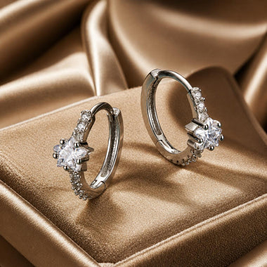 925 Sterling Silver Earrings with Pavé Setting CZ, Platinum Plated, 1.3x0.4cm, for Women - 0