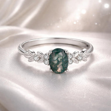 925 Sterling Silver Agate and CZ Pendant Ring Size 6 for Women - 0