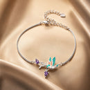 925 Sterling Silver Enamel Plated Platinum Bracelet with CZ, Adjustable Length for Women-2