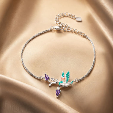 925 Sterling Silver Enamel Plated Platinum Bracelet with CZ, Adjustable Length for Women - 0