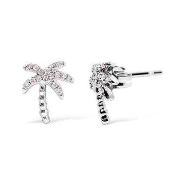 10K White Gold 1/10 Cttw Diamond  Encrusted Palm Tree Stud Earrings (H-I Color, I1-I2 Clarity) - 0