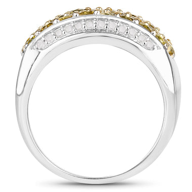 1.91 Carat Genuine Yellow Diamond and White Diamond .925 Sterling Silver Ring - 0