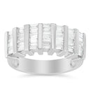 .925 Sterling Silver 1.0 Cttw Baguette Cut Diamond Vertical Channel Fluted Multi-Row Unisex Fashion Wedding Ring (H-I Color, I1-I2 Clarity) - Size 6-3/4-1