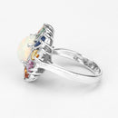 3.92 Carat Genuine Ethiopian Opal, Multi Sapphire and White Diamond .925 Sterling Silver Ring-5