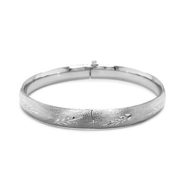 Classic Floral Carved Bangle in 14k White Gold (8.0mm) - 0