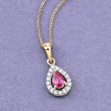 1.03 Carat Genuine Ruby and White Diamond 14K Yellow Gold Pendant - 0