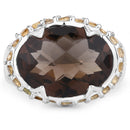 Two Tone Plated 9.58 Carat Genuine Smoky Quartz & Citrine .925 Sterling Silver Ring-3