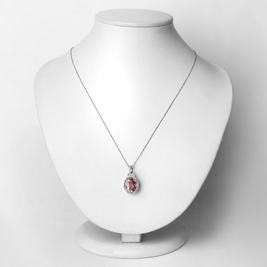 3.90 Carat Genuine Pink Tourmaline and White Diamond 14K White Gold Pendant - 0