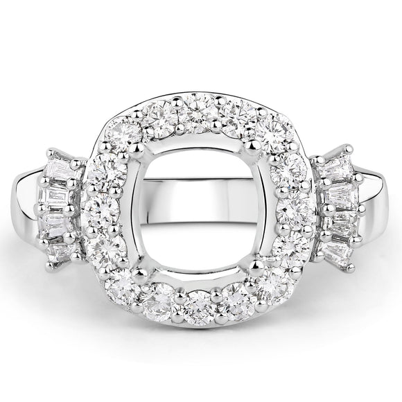 0.73 Carat Genuine White Diamond 14K White Gold Semi Mount Ring - holds 8x8mm Cushion Gemstone