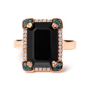 14K Rose Gold 15x10 MM Emerald-Cut Black Onyx and 1/5 Cttw Blue and White Diamond Halo Cocktail Ring (G-H Color, SI1-SI2 Clarity)- Size 7-4