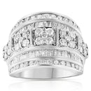 .925 Sterling Silver 2.0 Cttw Round & Baguette Cut Diamond Multi-Row Channel Set Tapered Cocktail Fashion Ring (I-J Color, I3 Clarity) - Size 7-2
