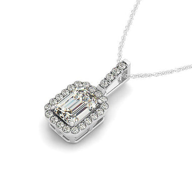Halo Pendant With Emerald Center Diamond in 14k White Gold (1 1/5 cttw) - 0