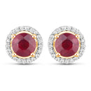 1.22 Carat Genuine Ruby and White Diamond 14K Yellow Gold Earrings-1