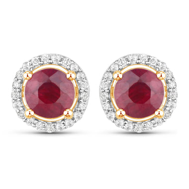 1.22 Carat Genuine Ruby and White Diamond 14K Yellow Gold Earrings
