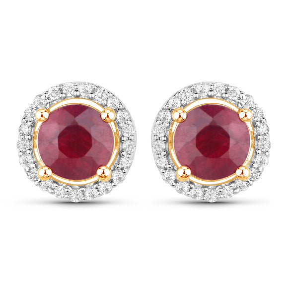 1.22 Carat Genuine Ruby and White Diamond 14K Yellow Gold Earrings