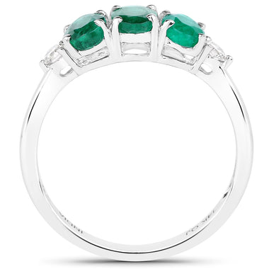 1.14 Carat Genuine Zambian Emerald and White Diamond 14K White Gold Ring - 0