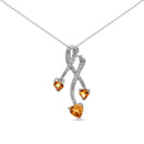 .925 Sterling Silver 3-Stone Heart Shape Citrine and Diamond Accent Spiral Drop 18" Pendant Necklace (H-I Color, SI1-SI2 Clarity)-1