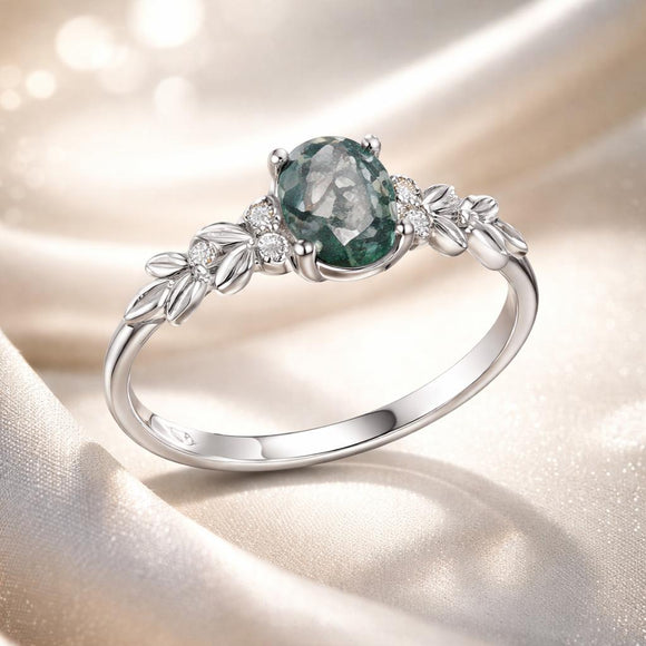925 Sterling Silver Agate and CZ Pendant Ring Size 6 for Women