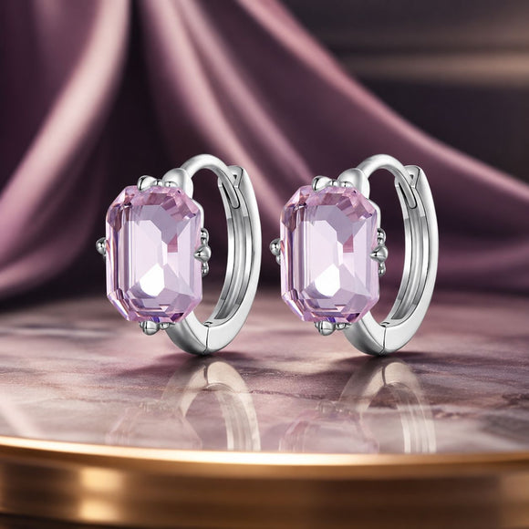 925 Sterling Silver Earrings with Transparent Glass, 12x7mm, for Women