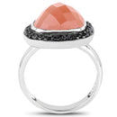 6.46 Carat Genuine Peach Moonstone and Black Spinel .925 Sterling Silver Ring-2