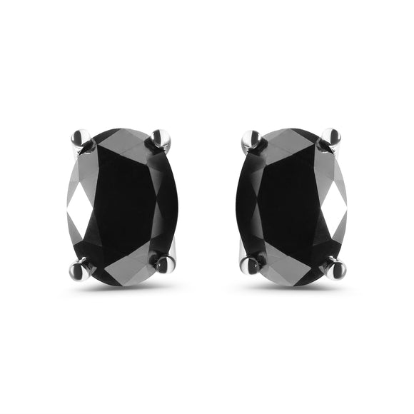 14K White Gold 3.00 Cttw Oval Cut Black Diamond Solitaire Stud Earrings (Black Color, I2-I3 Clarity)