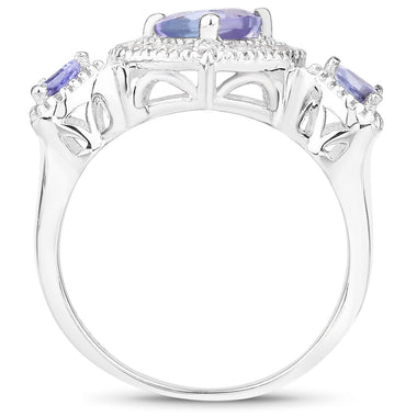1.09 Carat Genuine Tanzanite and White Diamond .925 Sterling Silver Ring - 0