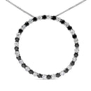 .925 Sterling Silver 2.0 Cttw Alternating Black and White Diamond Open Hoop Circle Pendant Necklace (H-I Color, I2-I3 Clarity) - 18" Inches-2