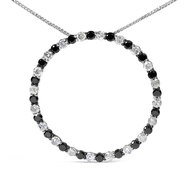 .925 Sterling Silver 2.0 Cttw Alternating Black and White Diamond Open Hoop Circle Pendant Necklace (H-I Color, I2-I3 Clarity) - 18" Inches - 0