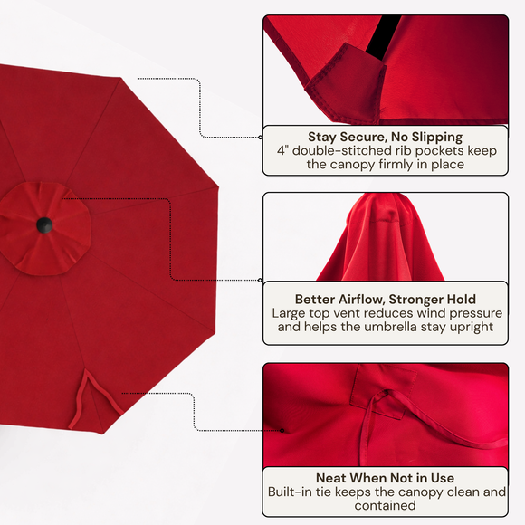 11ft Cantilever Hanging Umbrella 8 Rib Replacement Canopy Jockey Red