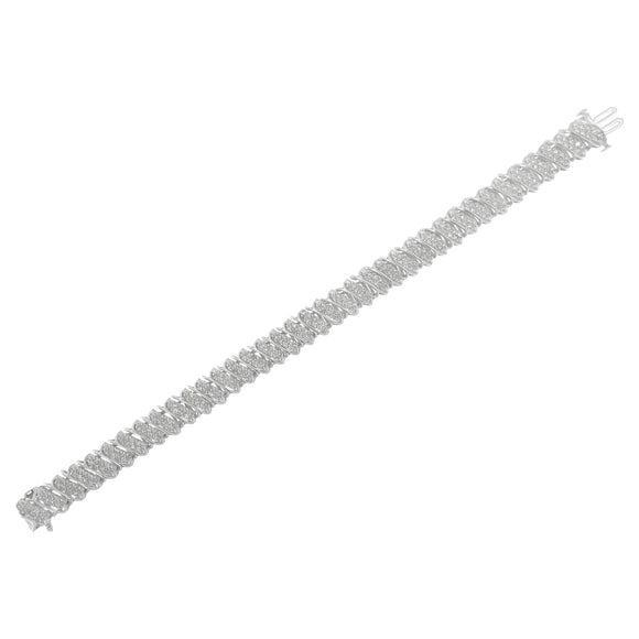 .925 Sterling Silver 3.0 Cttw Diamond Multi Row Cluster Slanted Wave Link 7-Â¼â€ Tennis Bracelet (I-J Color, I2-I3 Clarity)