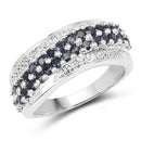 1.21 Carat Genuine Blue Sapphire and White Diamond .925 Sterling Silver Ring-1