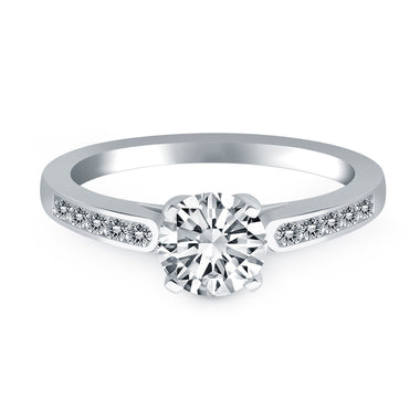 14k White Gold Diamond Channel Cathedral Engagement Ring - 0